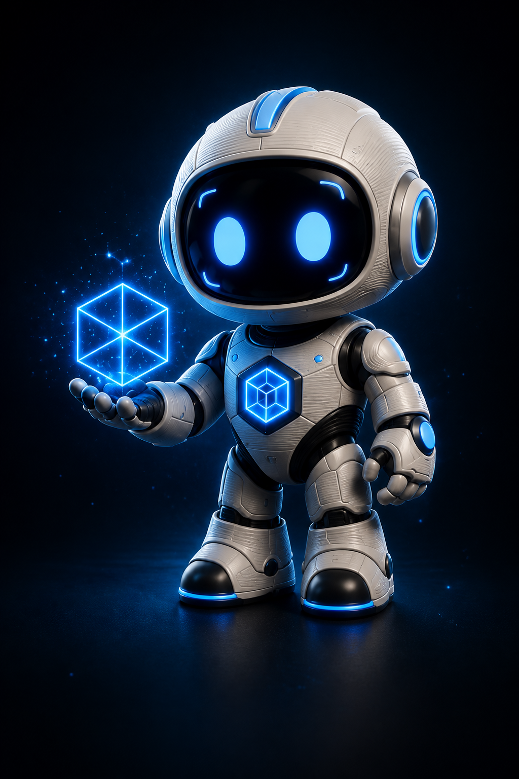 NEXO, mascote oficial da Studio EC3D, apresentando uma ideia em impressão 3D